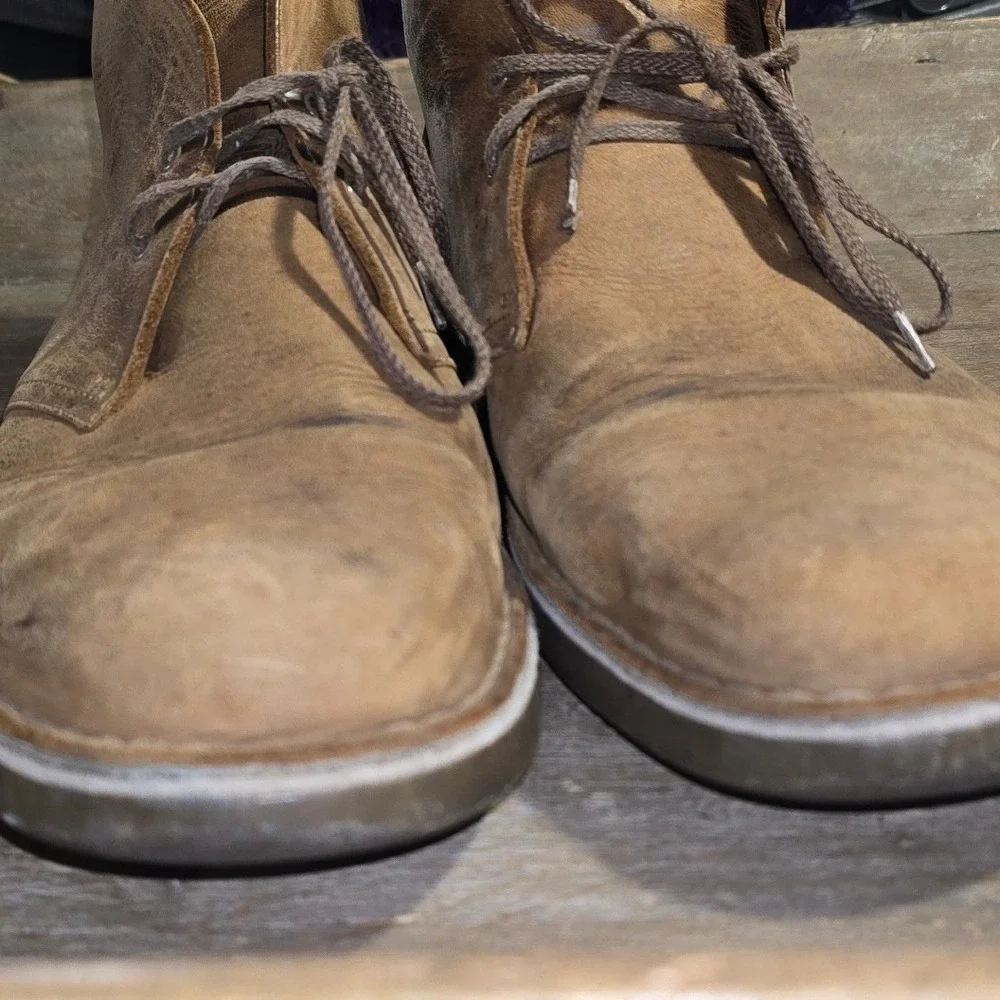 CLARKS MENS Bushacre chukka boots brown leather good size 14 lots more‎ wear!